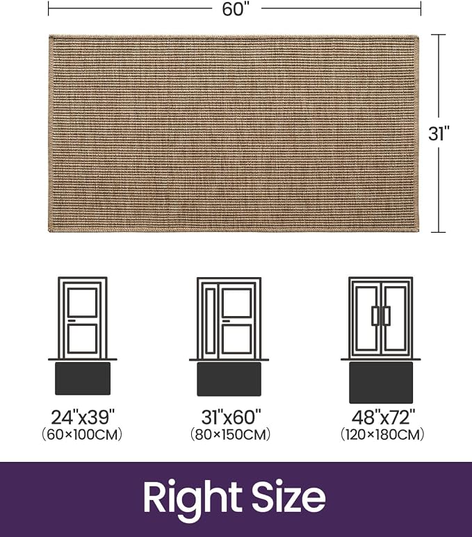 DEXI Dirt Trapper Door Mat, 31x60 Washable Doormat, Dirt Resistant and Absorbent, Easy Clean Low-Profile Floor Rugs for Entryway, Front Door, and Inside Entrance, Beige - Image 2