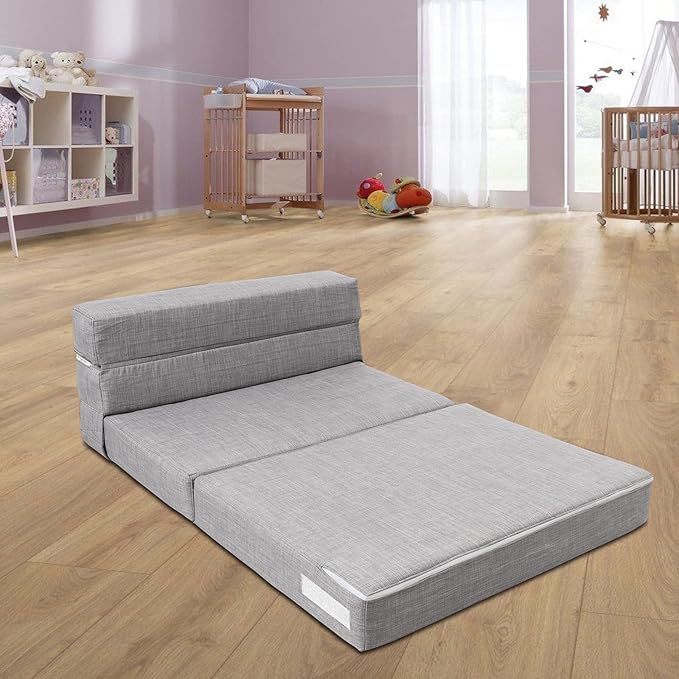 ANONER Folding Sleeper Chair Sofa Bed Lazy Couch with Pillow, Twin Size, Light Gray, Convertible Sleeper Chair and Foam Fold Out Chair Bed