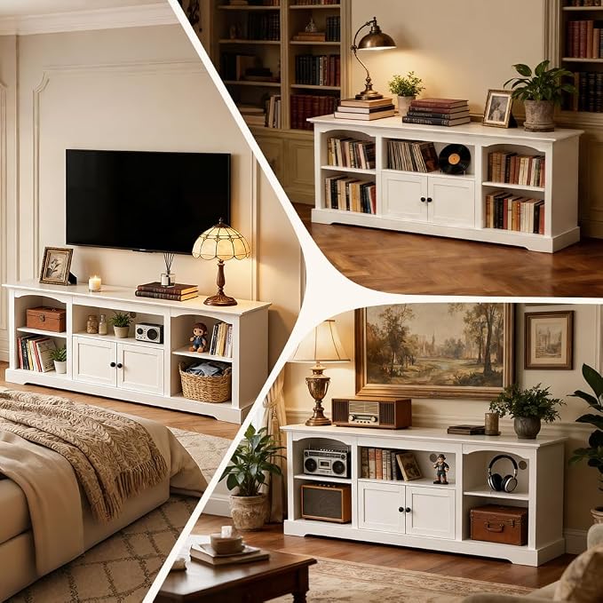 LUCKLIFE 71" TV Stand for TVs up to 80 Inch,Modern Farmhouse Entertainment Center with Arched Cabinet Doors & Open Adjustable Storage Shelves,Media Console Table for Living Room (White, 71 inch) - Image 5