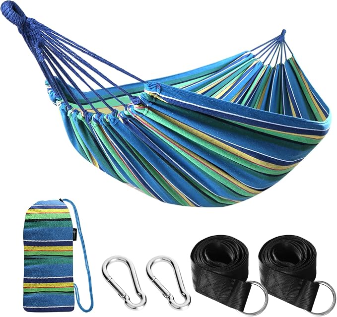 ANYOO Cotton Hammock Portable Camping Hammocks for Hanging Sturdy Garden Comfortable Fabric Hammock with Tree Straps Up to 660lbs with Travel Bag for Camping Outdoor/Indoor Patio Backyard by Anyoo