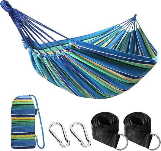 ANYOO Cotton Hammock Portable Camping Hammocks for Hanging Sturdy Garden Comfortable Fabric Hammock with Tree Straps Up to 660lbs with Travel Bag for Camping Outdoor/Indoor Patio Backyard by Anyoo