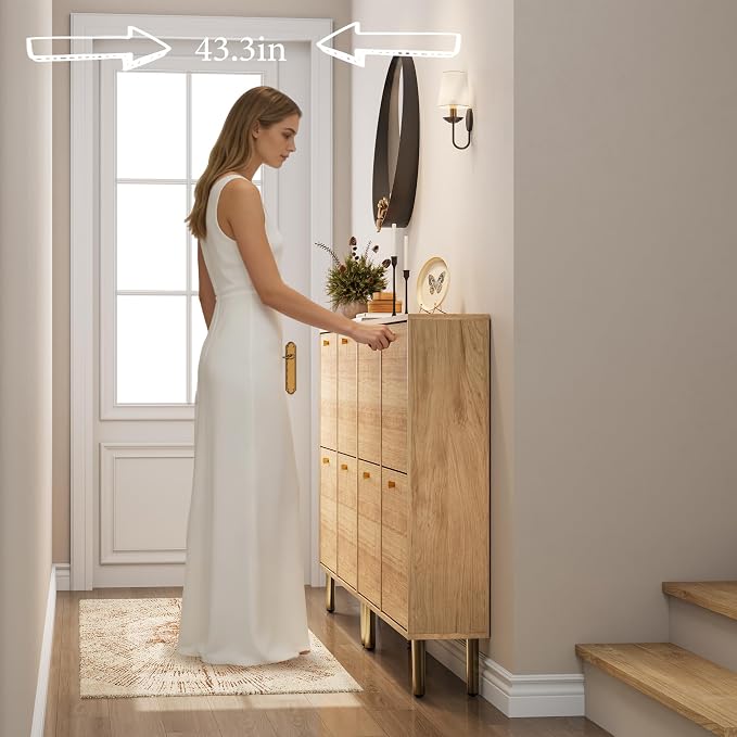 Nicetree Shoe Storage Cabinet for Entryway - Ultra Slim Shoe Cabinet with Tiered Fluted Design - Modern Shoe Organizer with Gold Legs, Hidden Shoe Rack for Small Spaces, Fits Men's Size 13.5 - Image 5