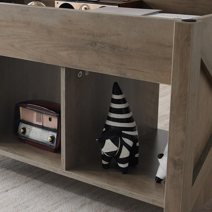 VINGLI Farmhouse Lift Top Coffee Table, Rustic Grey with Storage Shelf/Hidden Compartment, Mesa De Centro para Sala, Rustic Brown (Grey, 40" L)