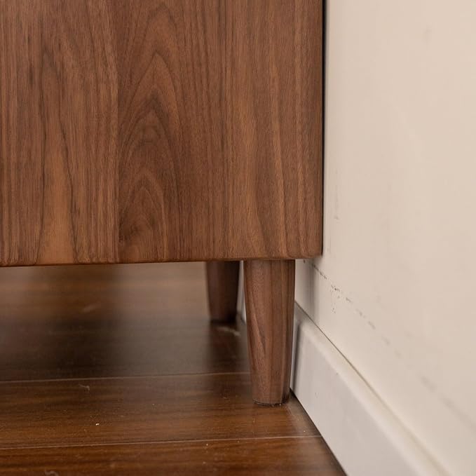 YESWOOD Solid Walnut Nightstand, Mid Century Modern Nightstands with 2 Arched Drawers, Small Bedside Table for Low Bed, Wooden Night Stand for Bedroom, Wood Side End Tables Living Room - Image 7