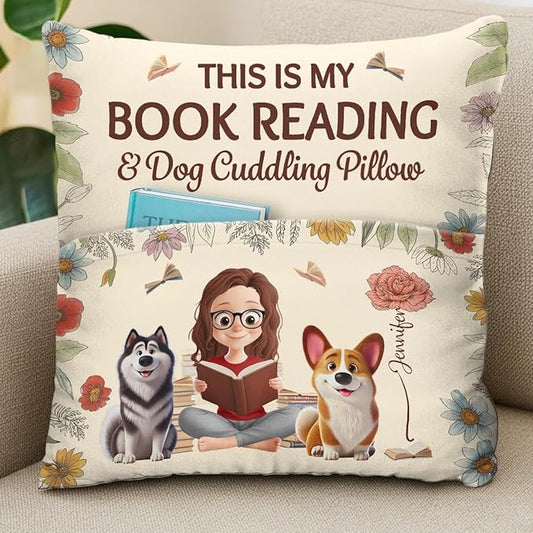 Custom Pocket Pillow, Personalized Bookish Gifts for Book Lovers, Bookworms, Readers, Books with Little Paws, Reading Gift for Bookworm, Throws Pillow Gift for Librarians