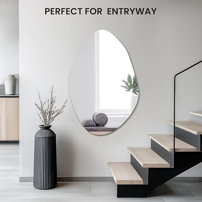 TRAHOME Irregular Asymmetrical Wall Mirror for Living Room Bathroom Entryway, Modern Decorative Mirror Hanging (Hook Style, 36'' x 24'') - Image 6