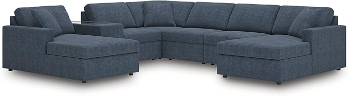 Signature Design by Ashley Contemporary Modmax Stain Resistant 7-Piece Sectional with Reversible Cushion and Storage Console, Dark Blue
