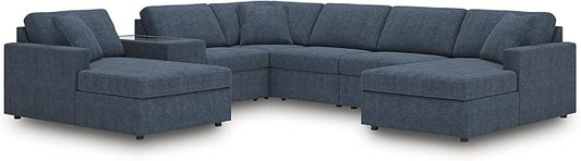 Signature Design by Ashley Contemporary Modmax Stain Resistant 7-Piece Sectional with Reversible Cushion and Storage Console, Dark Blue