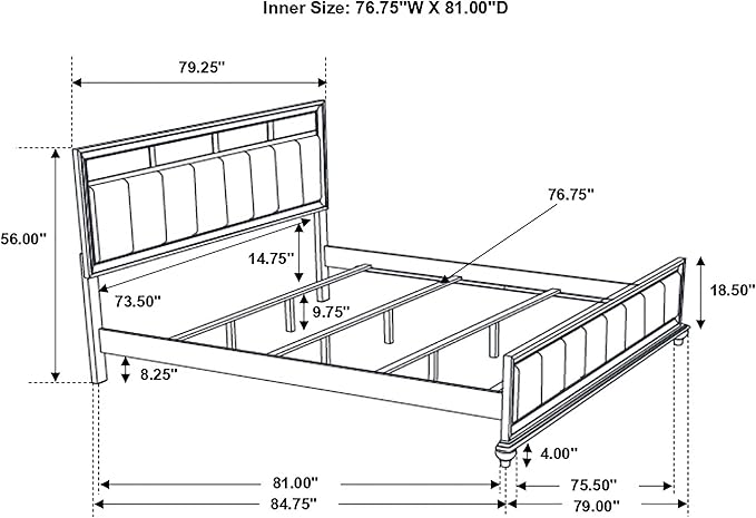 Coaster Home Furnishings Barzini Modern Classic 4-Piece Bedroom Set Leatherette Upholstered Eastern King Size Panel Bed Frame 56-inch Headboard White 205891KE-S4