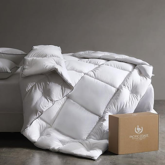 Pacific Coast Down Comforters Queen Size, 100% Cotton Duvet Insert, Extra Fluffy White Comforter, Ultra-Soft, Breathable, All Season Hotel Luxury Bedding Comforters, 8 Corner & Center Loops (90"x90")
