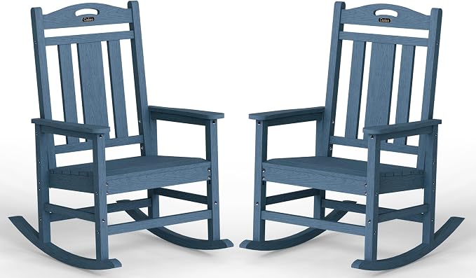 Ciokea Oversized Outdoor Rocking Chairs Set of 2, 380lbs Heavy-Duty Large Patio Rocker, High Back Cozy Porch Chairs, Weather Resistant Patio Rocking Chairs for Outside, Fire Pit, Deck, Slate Blue by CIOKEA