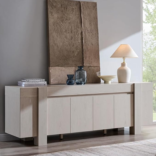 OKD Modern Farmhouse TV Stand, 70" Long Media Console Table with Storage Cabinet, Wooden Entertainment Center for Living Room, White Alder by OKD