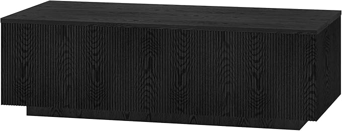 Henn&Hart 48" Fluted Rectangular Low-Profile Coffee Table with Ribbed Sides for Living Room, Family Room, or Office, Natural Black