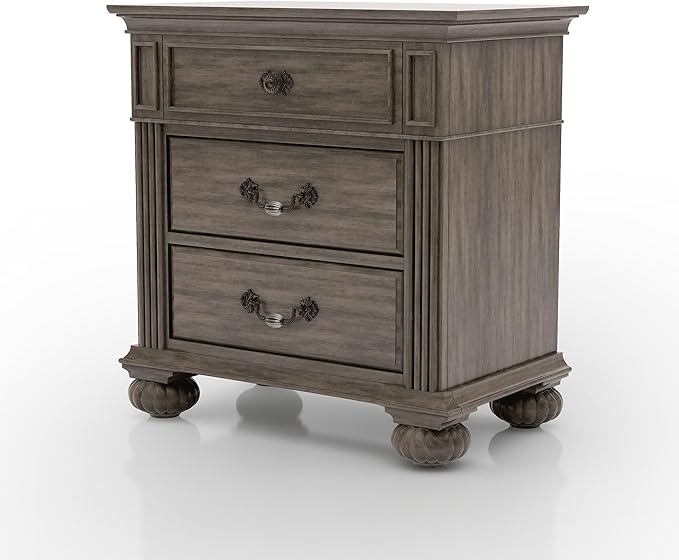 Furniture of America Malierd Traditional Wood 6-Piece Bedroom Set, Panel Queen-Size Bed, 3-Drawer Nightstands, Chest, Dresser and Mirror, Box Spring Required for Bedroom, Gray