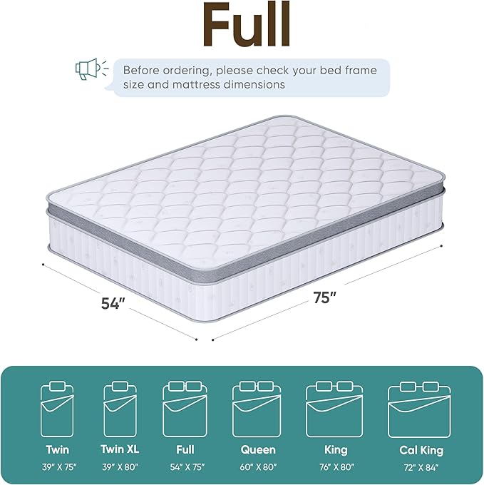 ETONEX 10 Inch Full Size Hybrid Mattress in a Box Gel Memory Foam and Pocket Springs for Pressure Relief with Medium Firm CertiPUR-US Certified (Full, 10in)