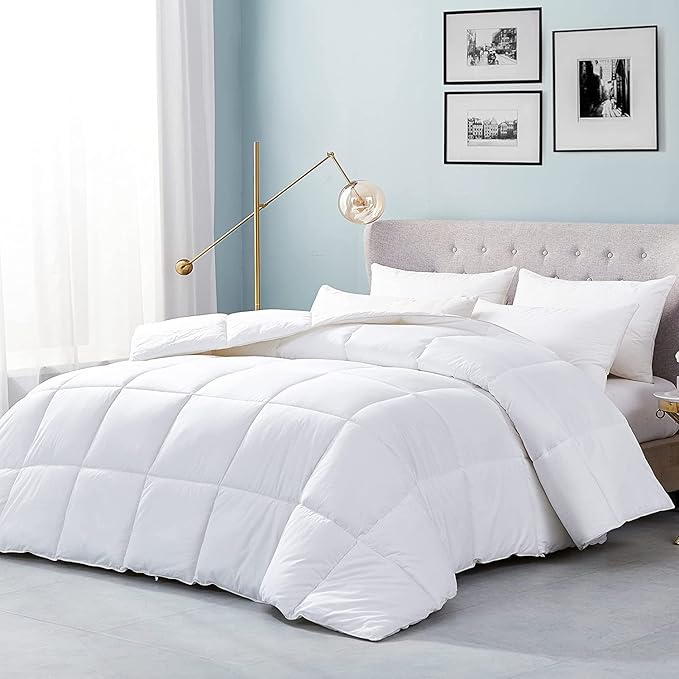 Luxurious Palatial/Super King Size Hard-to-FIND 85 Oz Fill Weight Goose Down Alternative Comforter, 600 Thread Count 100% Egyptian Cotton Cover, 750 Fill Power, Solid White Color