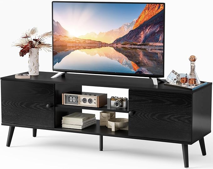 Sweetcrispy TV Stand for 55 60 inch TV, Modern Mid Century Entertainment Center with Storage Cabinet, Media Console Table for Living Room, Soft Hinge, Handle Door, Wooden Office Furniture, Tank by Sweetcrispy