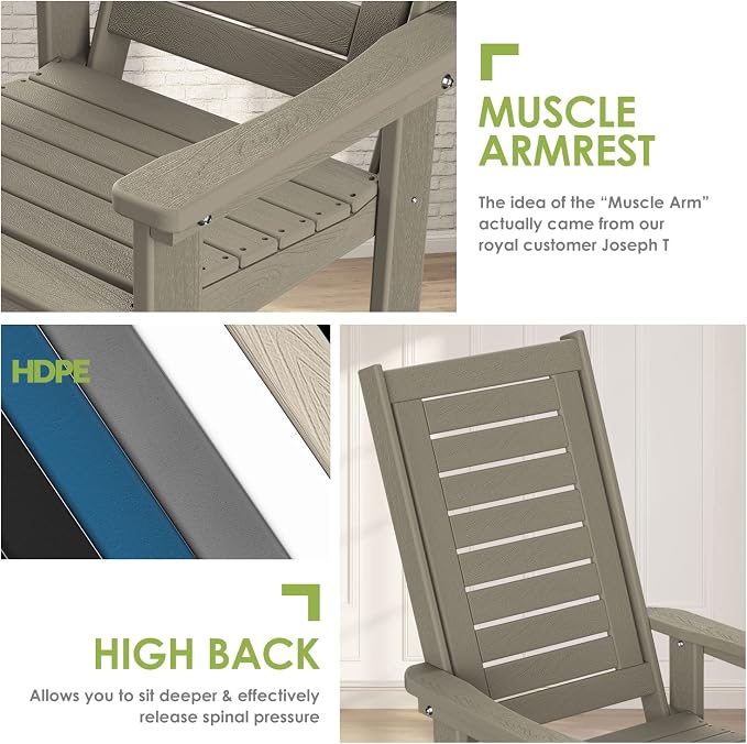 GREENVINES Outdoor Rocking Chairs | Set of 2 | Porch Rocker | HDPE Plastic | Wood Grain | Oversized Rockers | High Back | Big & Tall | Ladder Back | Desert Brown | for Patio Outside - Image 6