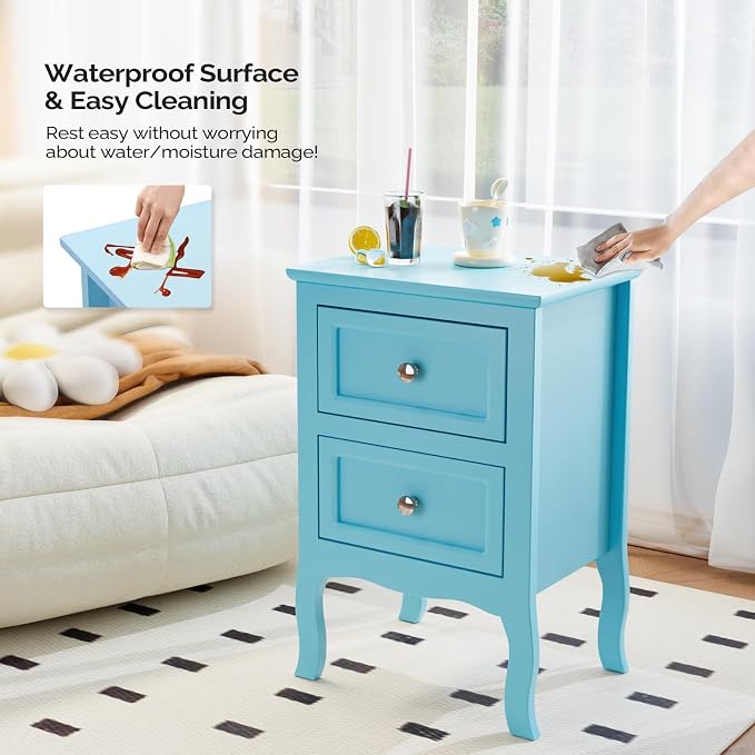 Bonnlo Nightstand Set of 2, Nightstands with 2 Drawers, Blue Nightstand, Bed Side Table/Night Stand, Small Nightstands for Bedroom, Small Spaces, College Dorm, Kids’ Room,Living Room, Wood,16W*12D*24H - Image 9