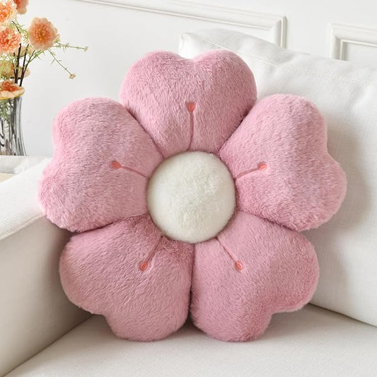 Flower Pillow, Flower Shaped Pillow Decorative Throw Pillows for Bed Couch, Cute Daisy Pillow Dorm Decor Floor Seating Cushion (Grey Pink, 19.6 Inches)