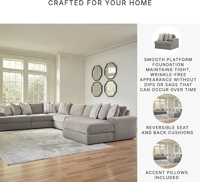 Signature Design by Ashley Casual Avaliyah U-Shape Left-Arm Facing 6-Piece Sectional with Chaise and Reversible Cushion, Gray