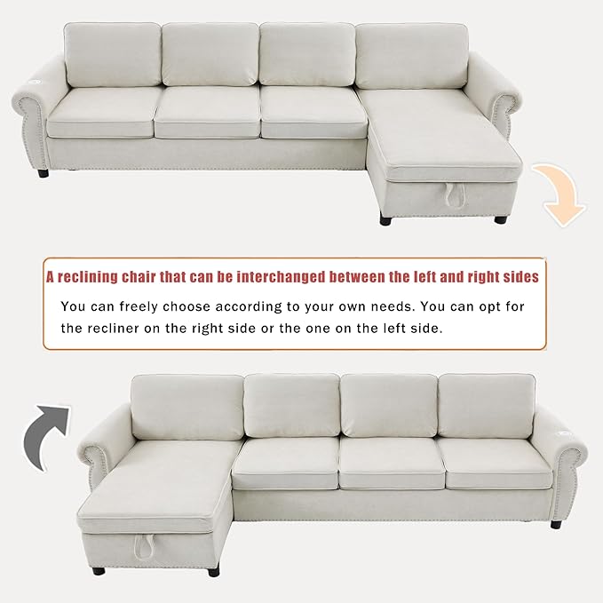 ERYE L-Shaped Reversible Sectional Sofa with Pull Out Queen Memory Mattress Sleeper Bed, 2-in-1 L-Shaped Corner Sectional Couches W/Wireless Charging, Storage Chaise Lounge