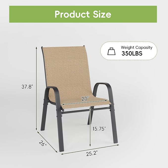Patio Chairs Set of 4, Outdoor Dining Chairs Stackable for All Weather, Breathable Metal Modern Outside Furniture Chair for Pool Side, Garden, Backyard Deck, Brown - Image 3