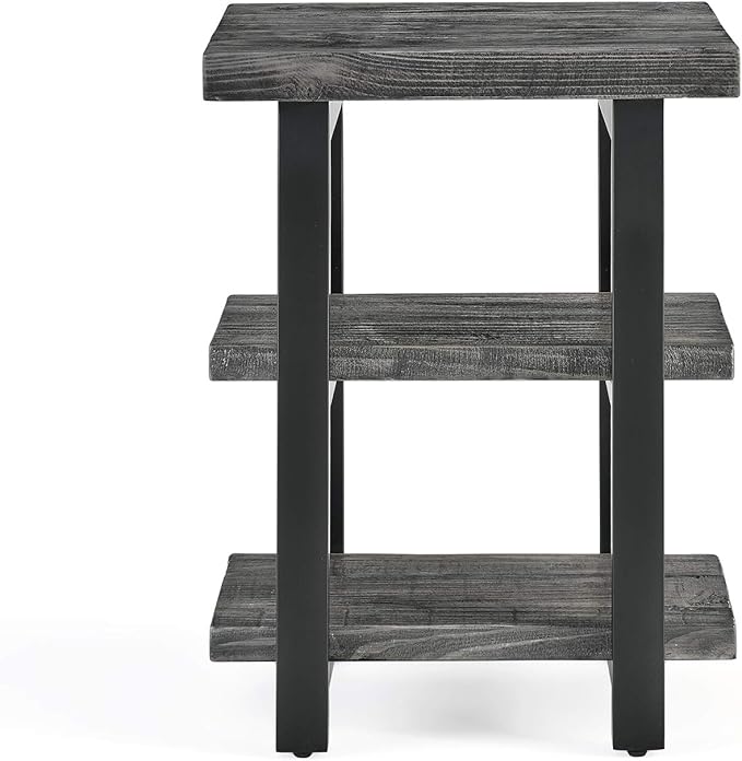 Alaterre Furniture Pomona Living Room Tables – 3-Tier Solid Wood End Table with Metal Legs & Storage Shelves – Modern Rustic Industrial Space-Saving Accent Table or Nightstand (Slate Grey)