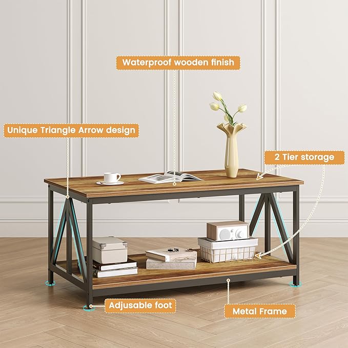Bigbiglife Living Room Coffee Table Set of 3, Industrial X-Design Coffee Table and 2 End Side Tables, 3 Piece Living Room Table Set with Large Storage for Apartment Home (Wood Grain)