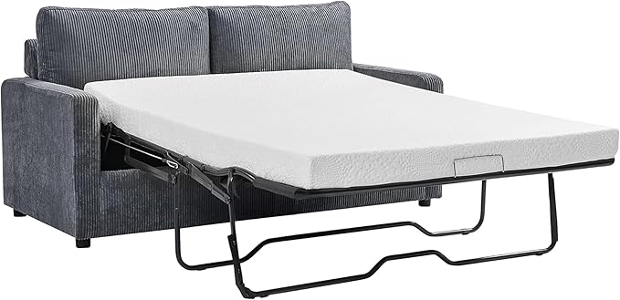 Reversible Sleeper Sofa Bed with Comfortable Memory Foam Mattress, Convertible Corduroy Full Size Pull Out Couch for Living Room, Space Saving Furniture, 70" Wide, Rectangular Arms, Grey