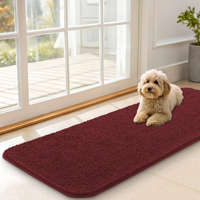 OLANLY Dog Door Mat for Muddy Paws 47x17, Absorbs Moisture and Dirt, Absorbent Non-Slip Washable Doormat, Quick Dry Chenille Mud Mat, Entry Indoor Entryway Carpet for Inside Floor, Caramel Russet by OLANLY