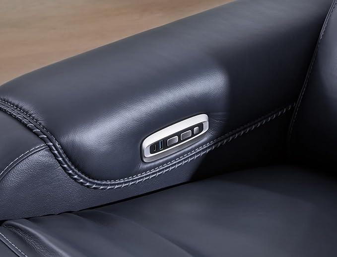 Signature Design by Ashley Mercomatic Contemporary Power Recliner with Adjustable Headrest and USB-C Fast Charging, Leather, 20.63" Seat Height, Blue