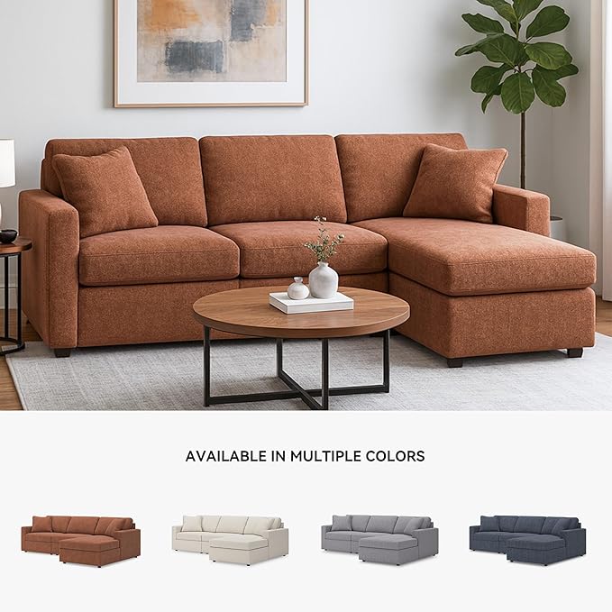 Signature Design by Ashley Modmax Urban L-Shaped Modular Stain Resistant 3-Piece Sectional with Chaise, Reversible Cushions and 2 Accent Pillows, Orange