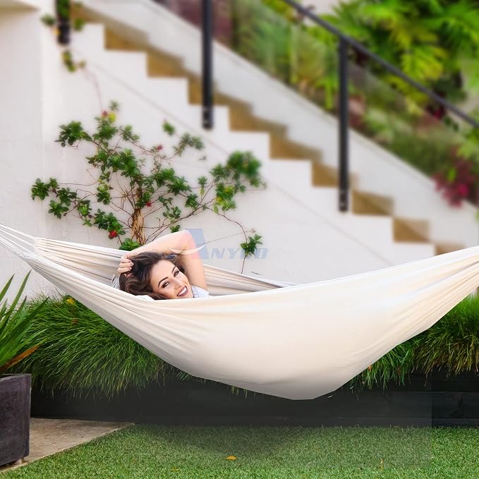 ANYOO Cotton Hammock Portable Camping Hammocks for Hanging Sturdy Garden Comfortable Fabric Hammock with Tree Straps Up to 660lbs with Travel Bag for Camping Outdoor/Indoor Patio Backyard - Image 8