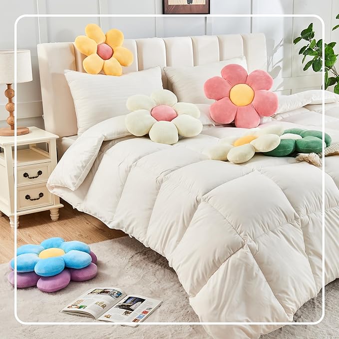 Kcvvcr White Pink Flower Pillow, 19.6" Cute Flower Shaped Floor Pillow, Aesthetic Floral Plush Daisy Decorative Throw Pillows for Bed Sofa Couch