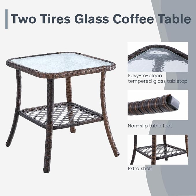 MELLCOM Outdoor Swivel Rocker Patio Chairs，3 Pieces Patio Bistro Set with Table Set, All-Weather Wicker Patio Furniture Set with Thickened Cushions and High Back for Garden, Backyard