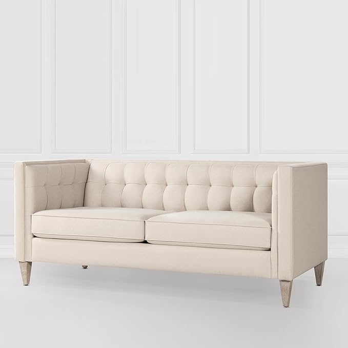 Jennifer Taylor Home James 74" Modern Tuxedo Sofa, Sky Neutral Beige Polyester