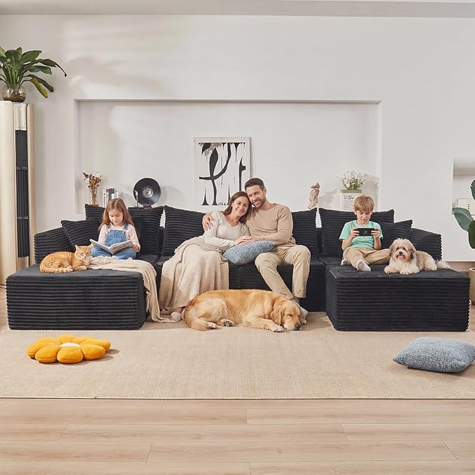 130" Modular Sectional Sofa,Modular Cloud Sofa,U-Shaped Cloud Couch with High-Density Foam & Corduroy Fabric,Boneless Couch Deep Seat Couch for Living Room Apartments Bedroom No Assembly Required ﻿ | Ready-to-Use, Durable Corduroy, Modular, Multi-Box D...