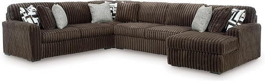 Signature Design by Ashley Midnight-Madness Casual U-Shaped Anti Sag 4-Piece Sectional with Chaise, Reversible Seat Cushions and 9 Accent Pillows, Dark Brown