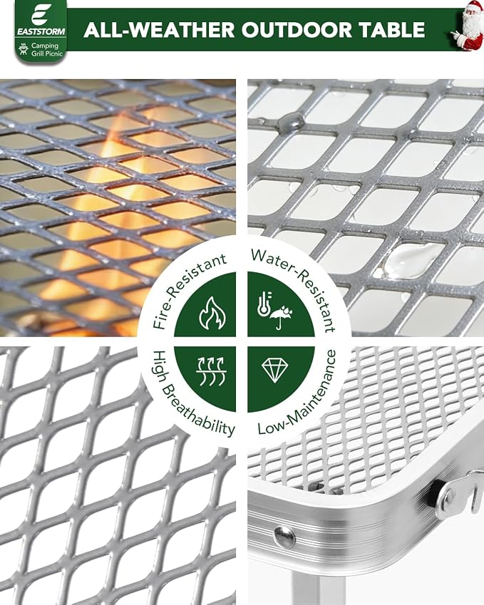 Square Folding Card Table with Adjustable Height (12" & 26"), Silver Portable Metal Mesh Table for Camping, BBQ, Picnic, Game, Patio & Indoor Use, Fits 2–4 People, Lightweight 7.6 lb, Supports 66 lb - Image 7