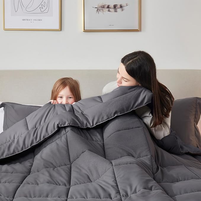Nestle Quilted Down Alternative Full Size Comforter with Corner Tabs - All Season Grey Duvet Insert