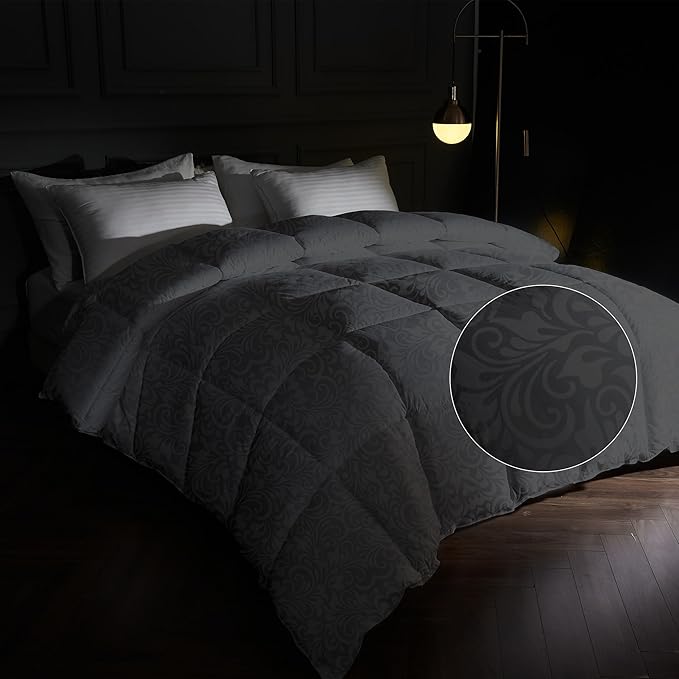 puredown® Goose Feather Comforter,Duvet Insert, Gusseted Ultra-Soft Noiseless Shell Medium Warmth Bedding Comforters (Black-All Season, Twin)