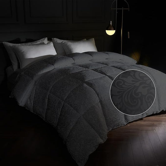 puredown® Goose Feather Comforter,Duvet Insert, Gusseted Ultra-Soft Noiseless Shell Medium Warmth Bedding Comforters (Black-All Season, Twin)