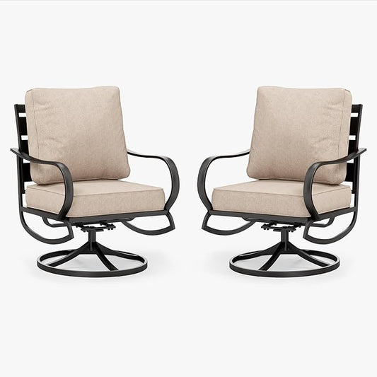 PHI VILLA Patio Furniture Chair Set for 2, Deluxe Outdoor Conversation Set with 2 Swivel Padded Sofa Chair, Full Metal with 5.8" Cushion for Deck, Lawn, Garden