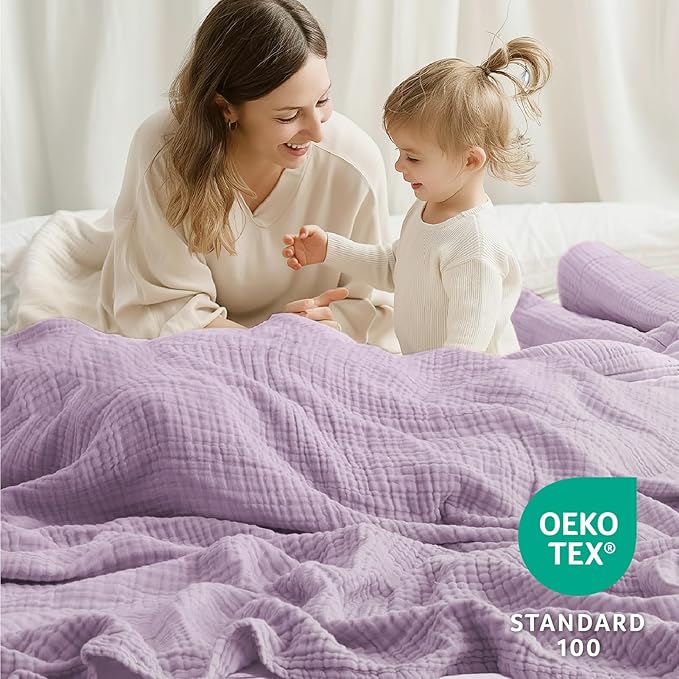 100% Cotton Muslin Blanket 50" x 60", Breathable and Lightweight Cotton Throw Blankets for Couch, Soft Cooling Summer Gauze Blanket for Adults All Season, Lavender