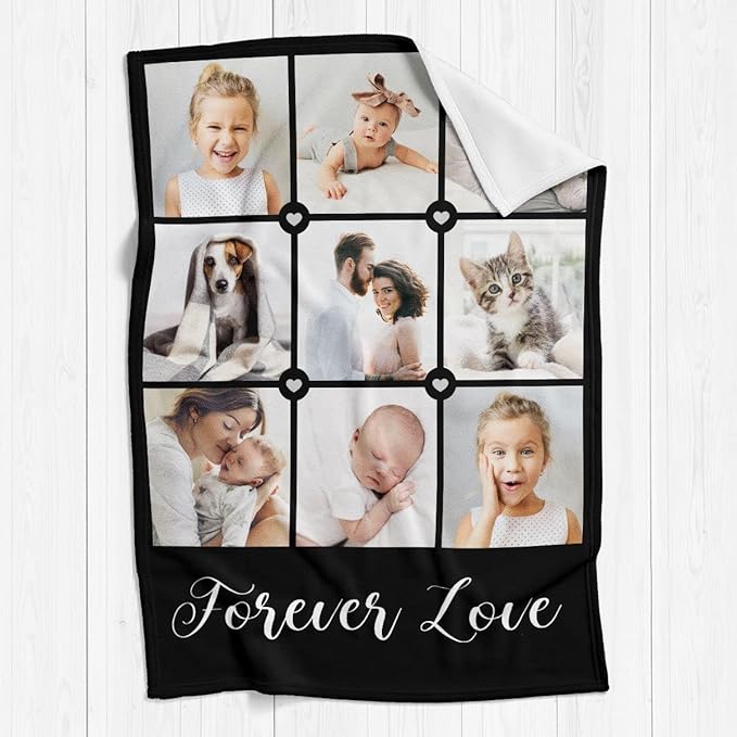 Printwoo Custom Blanket with Photos, Personalized Photo Blankets Using My Own Photos, Customized Blankets with Pictures, Personalized Gifts for Women Men Baby Child