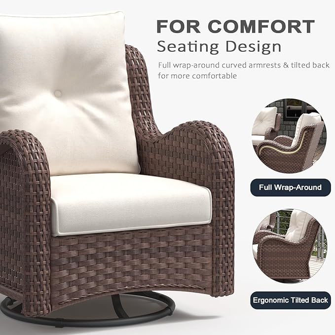 LayinSun 9-Piece Outdoor Patio Furniture Set - Rattan Wicker Sectional Swivel Rocker Chairs with Ottomans, Single Chairs and Coffee Table