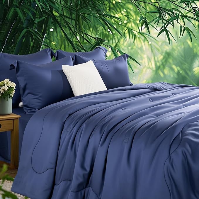 NEXHOME PRO 100% Viscose Derived from Bamboo Comforter Queen Size - Cooling & Moisture-Wicking Bedding - All Season Lightweight Design - Natural Organic Queen Duvet Insert