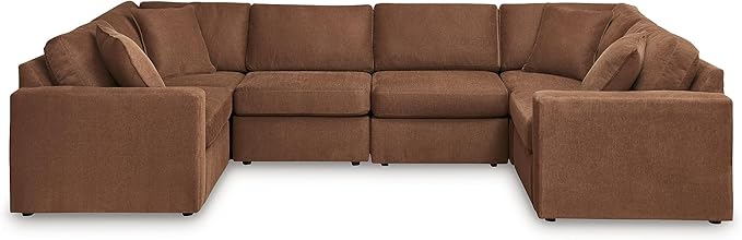 Signature Design by Ashley Modmax Contemporary Stain Resistant 6-Piece Sectional with Armrest, Throw Pillows and Reversible Cushions, Orange