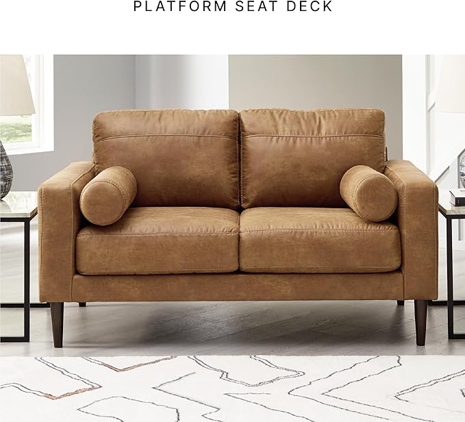 Signature Design by Ashley Telora Modern Faux Leather Loveseat with 2 Bolster Pillows, Dark Brown